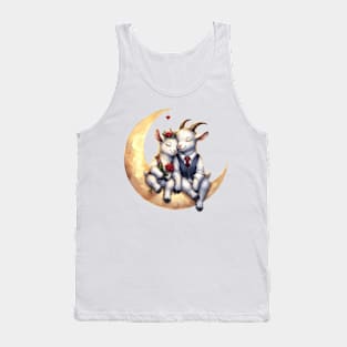 Valentine Goat Couple on Moon Tank Top